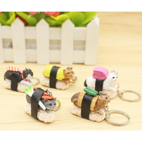 1pc Cute Cartoon Cat and Sushi Keychain Car Auto Keyring Metal Keychain Key Ring Pendant For Women Random Color