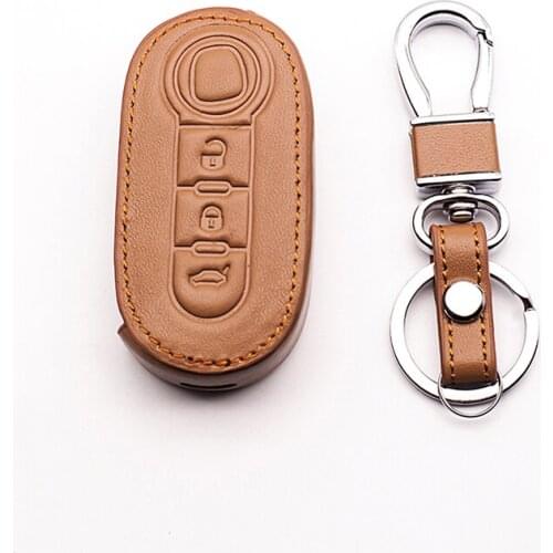 For Fiat 500 Panda Punto Bravo Leather Car Key Cover 3 Button Flip Folding Remote Key Shell Case Fob Auto accessories