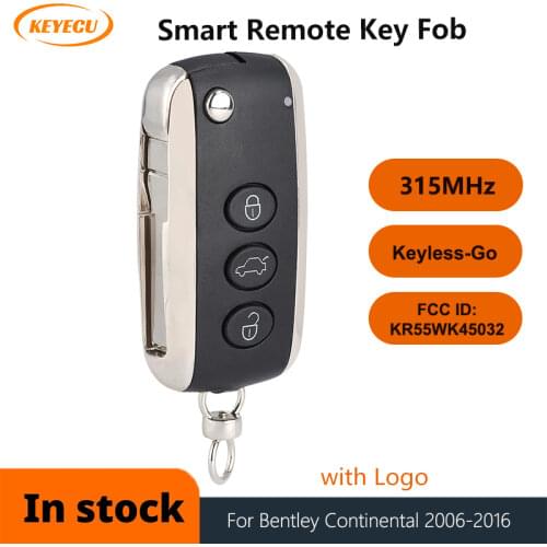 KEYECU 3 Buttons 315MHz / 433MHz Smart Keyless Go Remote Key Fob for Bentley Continental GT GTC 2006-2016 FCC ID: KR55WK45032