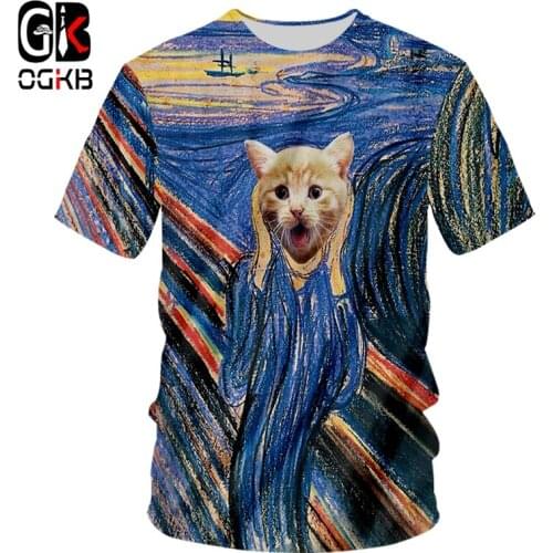 OGKB T-shirt Men Hot O Neck 3D T-shirt Printed Starry sky cat Hiphop 6XL Garment Homme Spring Tee Shirt Drop Ship