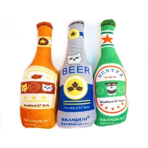 Innovative Dog Squeaky Toy Plush Beer Bottle Pet Novelty Chewing Toy Bite Resistant Dog Interactive Toy Relieve Boredom Toy