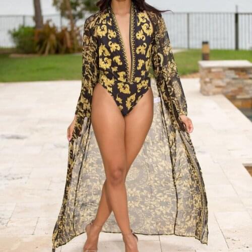 2019 Hot Print One-piece Bikini Women Sexy Bodycon Halter Swimsuit Swimwear Push Up Deep V Monokini Bathing Suit Beachwear