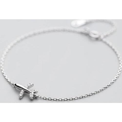MKENDN Real 925 Sterling Silver Jewelry Women Crystal Aircraft Airplane Bracelet Temperament Personality Hand Jewelry Gift