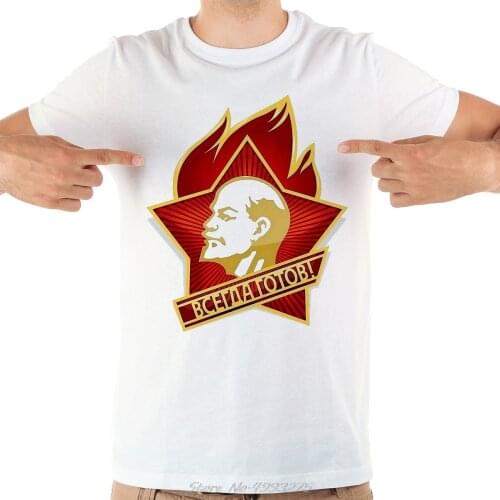 CCCP Soviet Union Lenin Young Pioneers Badge T Shirt O-neck Summer New White Casual Short Sleeve USSR T Shirt Men