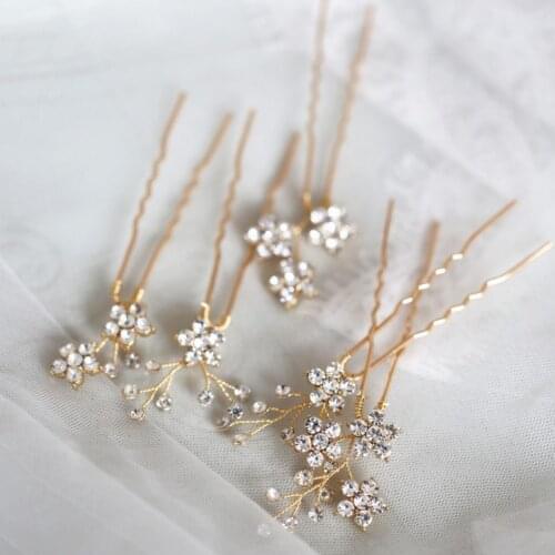 Jonnafe Shine Rhinestone Floral Wedding Hair Pins Set Gold Silver Color Bridal Hair Jewelry Accessories
