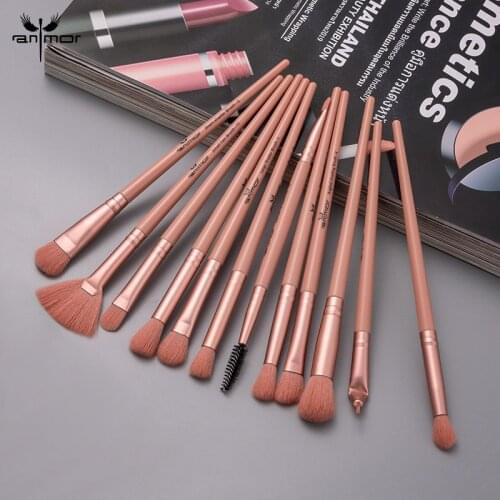 Anmor Pro 12 Pcs/lot Makeup Brushes Set Eye Shadow Blending Eyeliner Eyelash Eyebrow Fan Highlighter Make Up Brush Top Selling