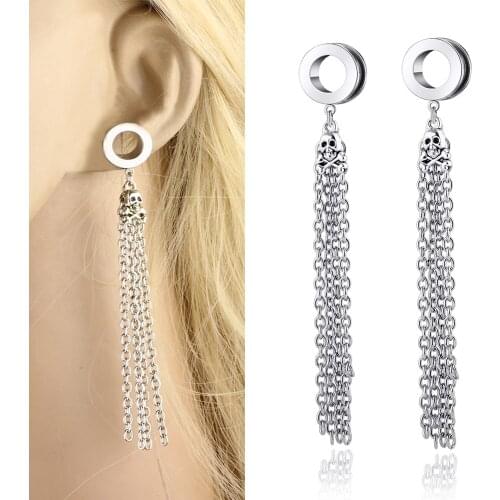JUNLOWPY Stainless Steel 00g Dangle Earrings Screw Ear Tunnel Chain Expander Body Piercing Stretching Jewelry Set 60pcs 6-16mm