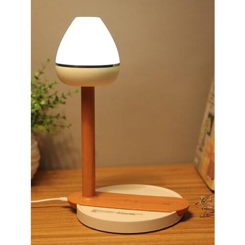 Night Light Qi Fast Wireless Charger Table Lamp Bedside USB Wooden Desk Mobile Phone Charging Holder Bedroom Decor