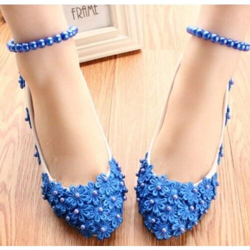 Newest! Mid heels womens wedding shoes PR650 flower lace decoration blue white party pump custom make heel party shoes