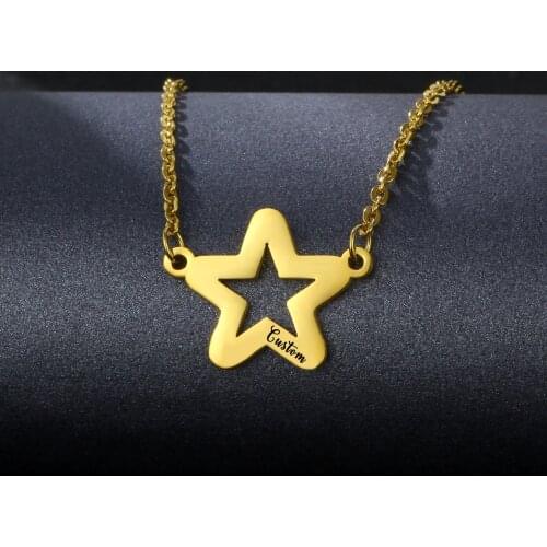 Custom Necklace Personalized Star Engraved Name Necklaces for Women Stainless Steel Nameplate Chain Jewelry Birthday Gift