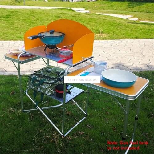 2-4 Person Outdoor Mobile Kitchen Aluminum alloy Foldable Cooking Desk Hiking Camping Gas Stove Cooker Cooking Pan Cookware Set