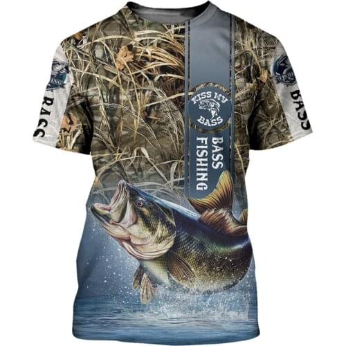 Harajuku casual summer T-shirt fishing camouflage 3D printing T-shirt unisex fashion street sports short-sleeved T-shirt