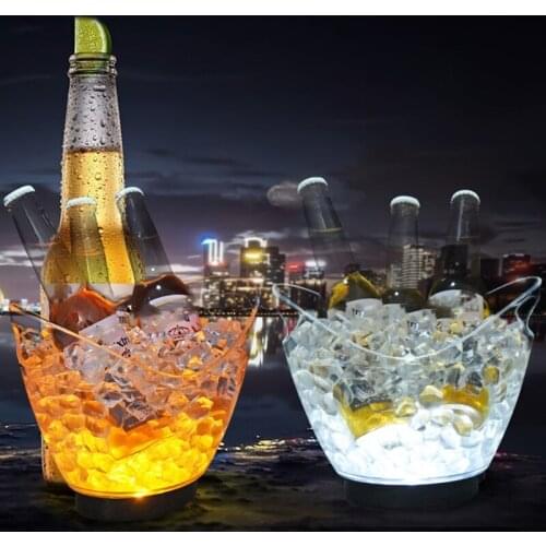 Transparent Colorful LED Light Gradient Ice Bucket Bar Wine Trough Glass Holder G6DB