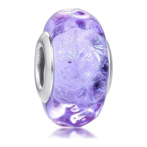 CKK Silver 925 Jewelry Wavy Lavender Murano Glass Charm Beads Fits Original Bracelets & Bangle Sterling Silver Making