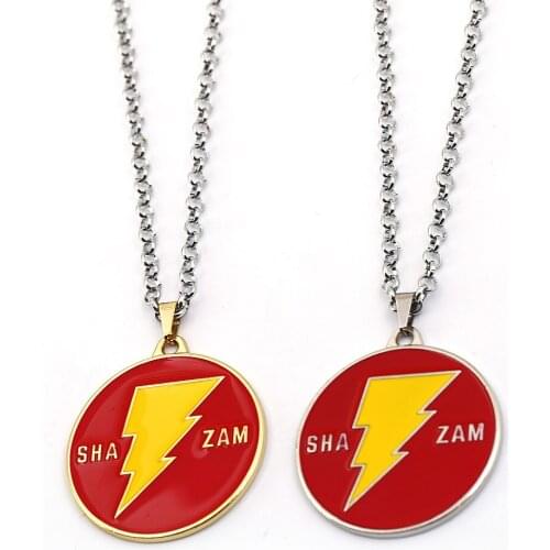 Shazam Necklaces Billy Batson The Flash Lightning Pendant Necklace for Women Men Choker Keyring Jewelry Gift