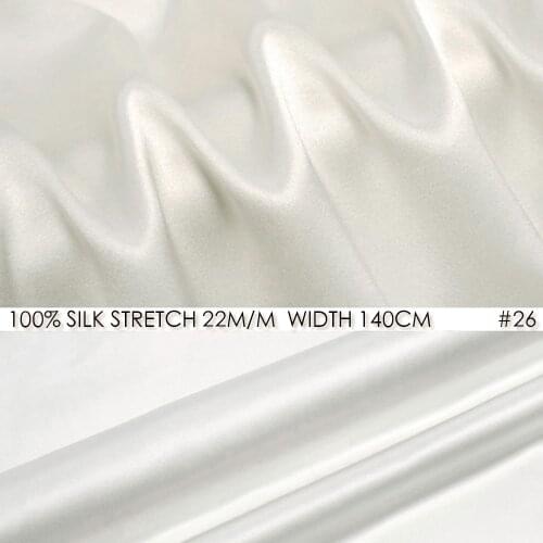 SILK STRETCH SATIN 140cm width 22momme Pure Silk Satin Lycra Fabric Party Satin Dress Natural White 26