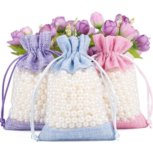 Cookies Wedding Favors Candy Package Handbags Organza Pouch Drawstring Pocket Jewelry Bright Mesh Linen Bag