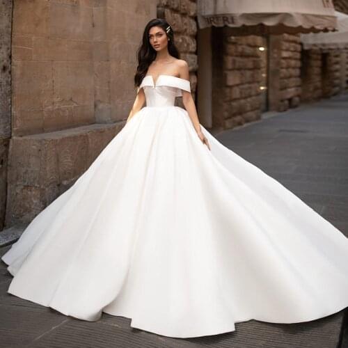 Hochzeitskleid Ball Gown Wedding Dress Boat Neck Simple Sukienka Na Wesele Backless Princess Trouwjurk Off the Shoulder Gelinlik
