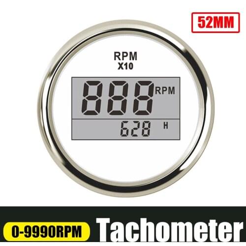 52mm Digital Tachometer 0-9990 RPM LCD Display Engine Hour Meter Gauge Fit Boat Car Truck Motorcycle With Red Backlight 9-32V