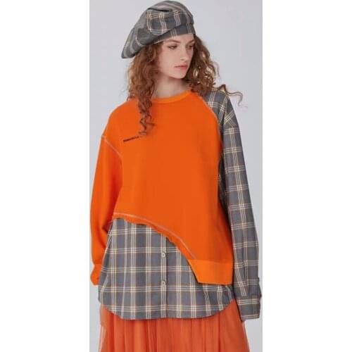 IRINACH334 Spring Summer 2021 Original Design New Arrivals Plaid Patchwork O Neck Hoodies Sweatshirts Women