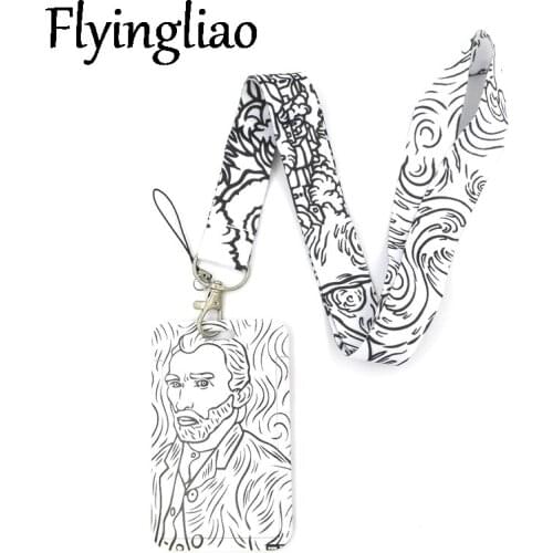 Van Gogh Creative Lanyard Card Holder Student Hanging Neck Phone Lanyard Badge Subway Access Card Holder Accessories