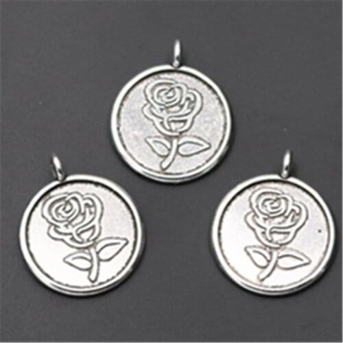WKOUD 6pcs Silver Color Eternal Love Rose Glamour Necklace Bracelet DIY Metal Jewelry Round Alloy Pendants A123