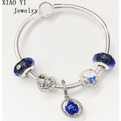 XIAOYI 100% s925 new 2020 Christmas winter Blue glaze tong qu earth hollow-out elegant bracelet fashion female