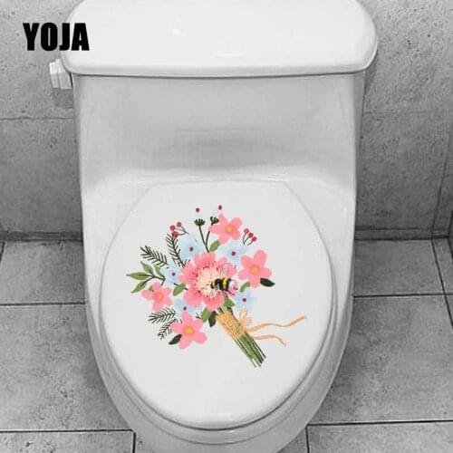 YOJA 18.8X23CM Hand Painted Flower Bouquets And Bee Art Mural Toilet Wall Sticker Decal Home Decor T5-0969