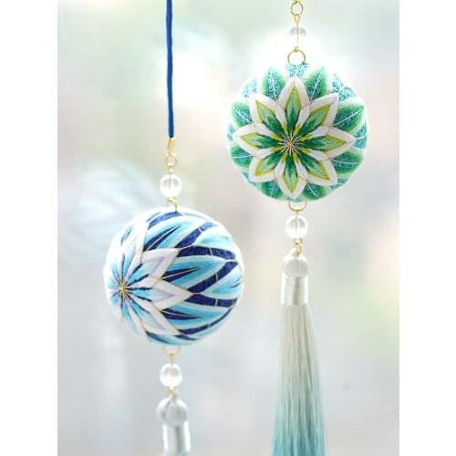Green chrysanthemum Temari hand ball/Temari ball Material package(make by yourself) DIY Key buckle Pendant gift