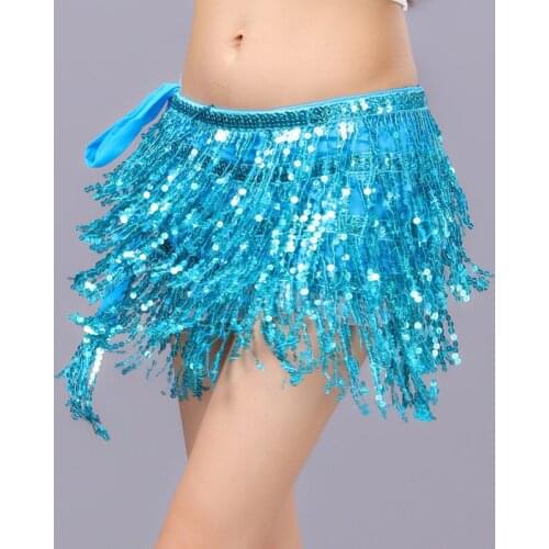 2021 New Belly Dance Sequins Tassel Waist Chain Lace Up Beads Skirt Latin Hip Towel Dancewear Women Performance Costumes