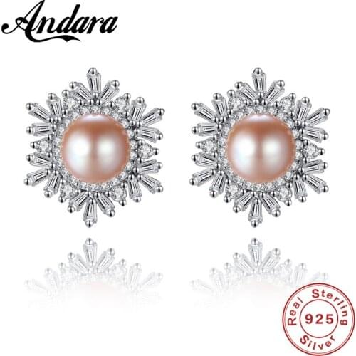 Fashion Pearl Zircon Stud Earring 925 Sterling Silver Jewelry For Women Pearl Earring Wedding Accessories