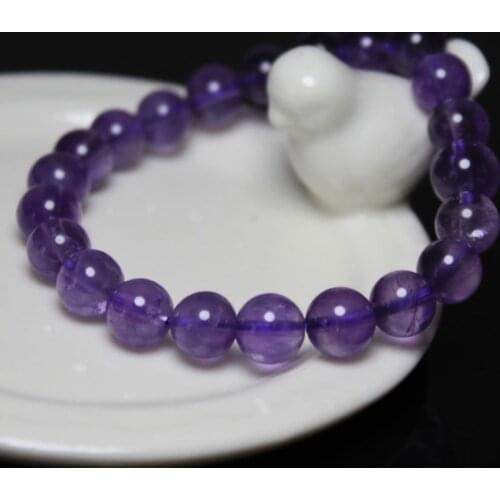 Wholesale Good Quality 8 mm Round shape Natural Amethysts Purple Quartz Stone Bracelet Women Beaded Stretch Bracelet 19 cm