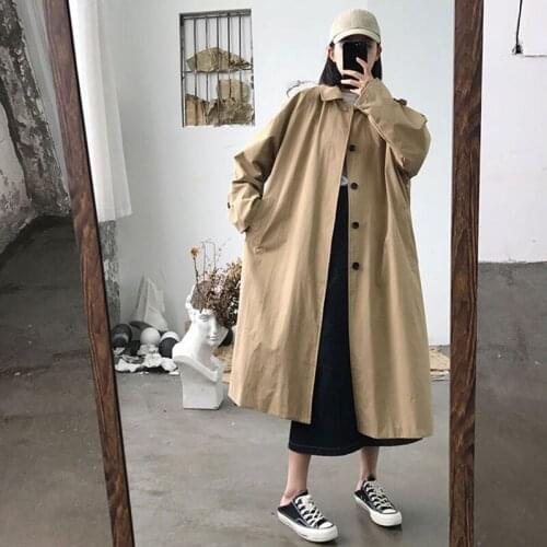 2021 Womens Long Trench Coat Spring Simple Casual Lapel Single Breasted Oversized Windbreaker Korean Solid Female Overcoat M692