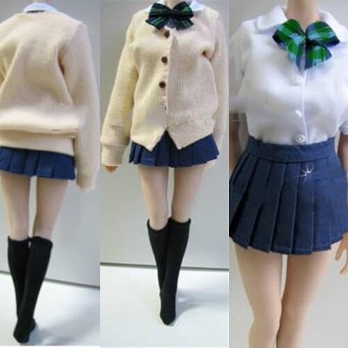 1/6 Scale Female Japanese Students Long-sleeved Cardigan Jacket Clothes Girls Uniform Coat Shirt Short Skirt Stock for 12'' Body