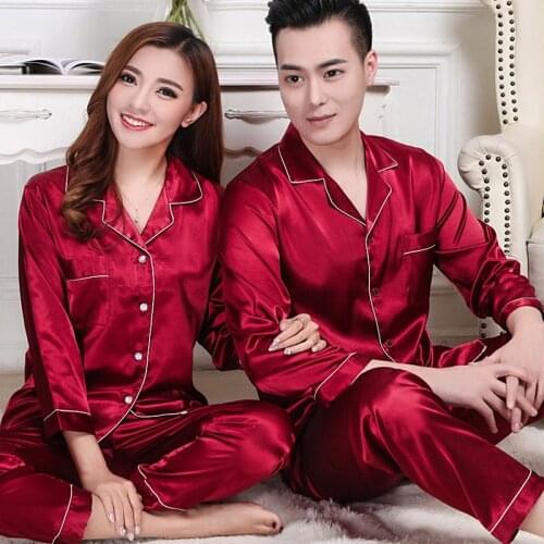 Couple pajamas women spring and autumn silk pajamas mens long-sleeved suit