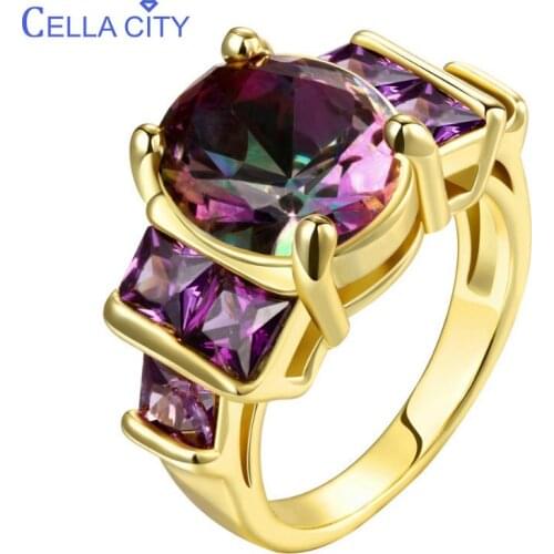Cellacity Fashion Oval Amethyst Ring for Women Personality Silver 925 Jewelry Gemstone Gold Color Girl Engagement Gift Wholesale