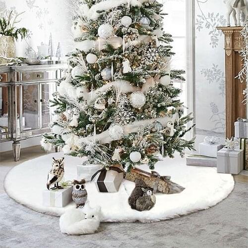 1pc White Christmas Tree Skirt Plush Faux Fur Carpet Xmas Floor Mat Ornaments Wedding Birthday New Year Christmas Tree Decor