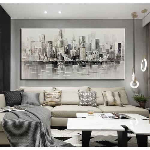 100% Hand Painted Oil Painting Wall Decor Retro City Architecture Abstract Canvas Art Handmade Unframed Hot Selling Paintings