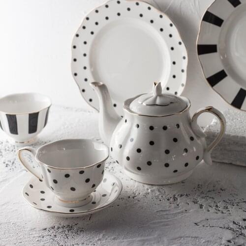 2021 Black Striped Wave Ceramic Breakfast Tray Teapot Ceramic Coffee Cup Sets Saucer Hand Painted Big Capacity Mug Tea Cup