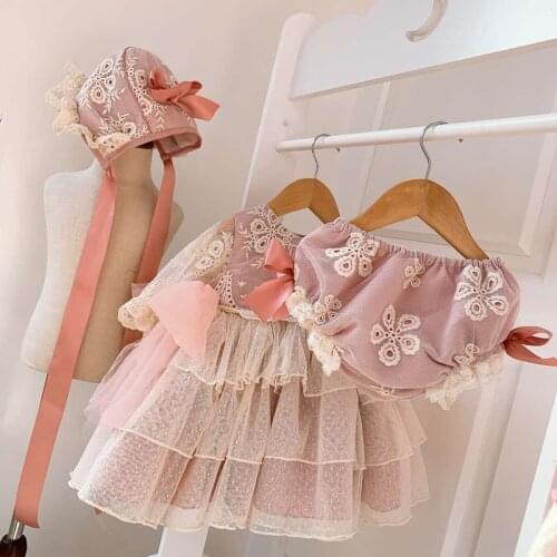 3PCS Summer Vintag Lolita Spanish Princess Pink Lace Short Sleeve Dress For Bady Girl Birthday Party for Cute Child Turkey Dress