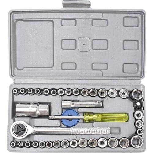 40-Piece Socket Tool Set Wrench Ratchet Set METRIC/SAE 1/4" & 3/8" Drive w/ Case