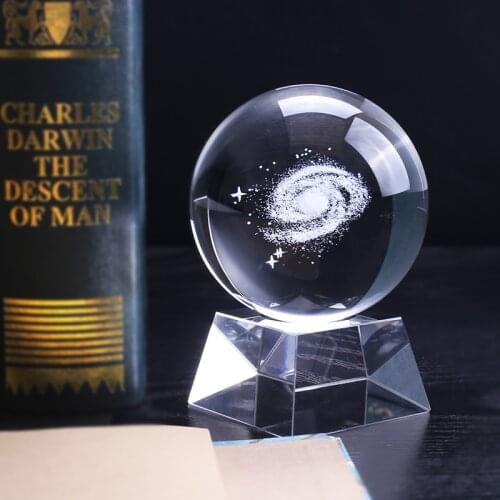 80mm 3D Laser Engraved Galaxy Miniature Crystal Ball Glass Decoration Ball Sphere Accessories Ornament Gifts