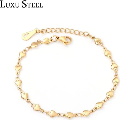 LUXUSTEEL Heart Shaped Bracelet Heart Even Heart Fashion Jewelry Stainless Steel Love Heart Gold Silver Color Extension Chain