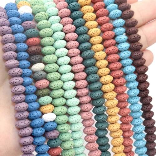 8 10mm Natural Lava Rock Multi Color Volcanic Stone Loose Wheel Rondelle Beads For Jewelry Making DIY Necklace Bracelets Earring