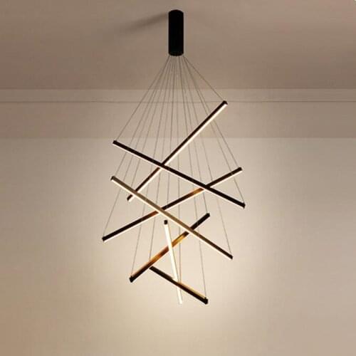 Black Stair Chandelier simple modern duplex building high-rise empty living room hall creative personality long LED line lamp