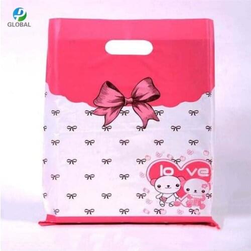 D&P 20*25cm 50pcs Thank you gift Jewelry Plastic package carry Bag Wedding boutique party gift shopping plastic Handle Bag