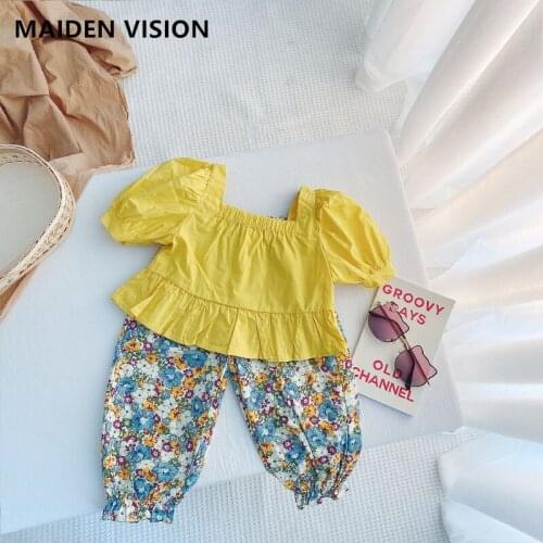 2021 Summer Girls Clothing Sets Clothes Solid color shirt Dots Printed pants Outfit Kids Tracksuit Children Suit 1 2 3 4 5 6year