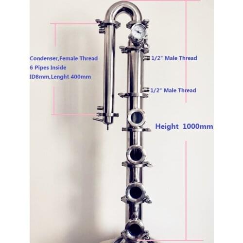 NEW 3"OD91mm Flute Distiller With Copper Cap Plate Sets*4 Column For Distillation,Stainless Steel 304