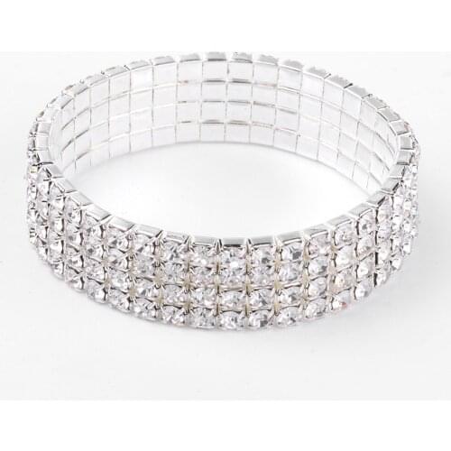 12 strands 50x15mm 4 Row Crystal Stretch Rhinestone Bracelets Elastic Wristband Women Girlfriend Bangles Wedding Bridal Gift