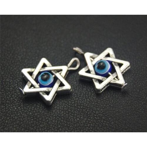 30pcs Silver Color star spacer with blue evil eye beads Charm Pendant DIY Necklace Bracelet Bangle Findings 20x13mm A121